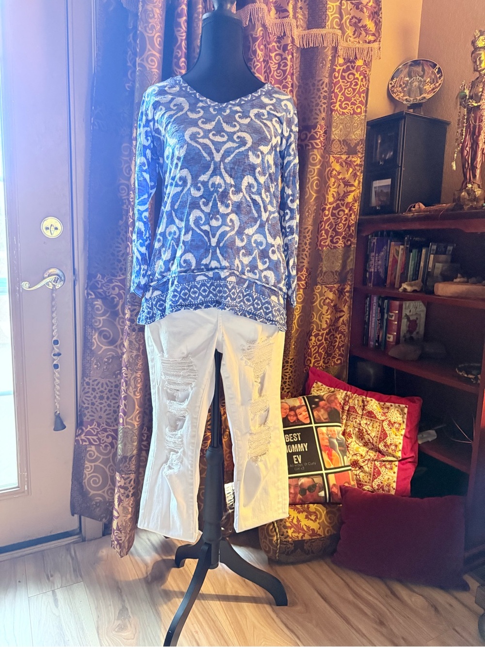 David Cline V neck Top in Royal Blue Viscose Premium Fabric